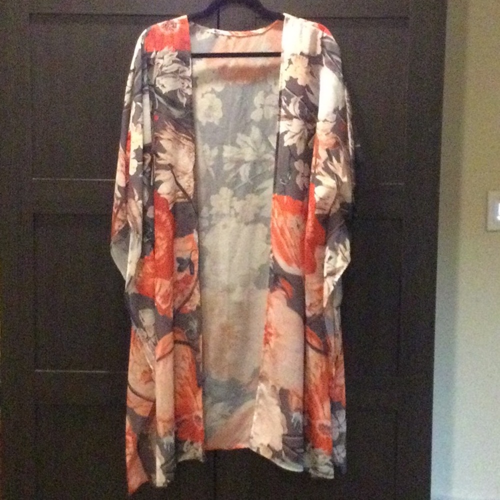 NWT Gray & Orange Lg Floral Kimono - ~~Kimono Only~~